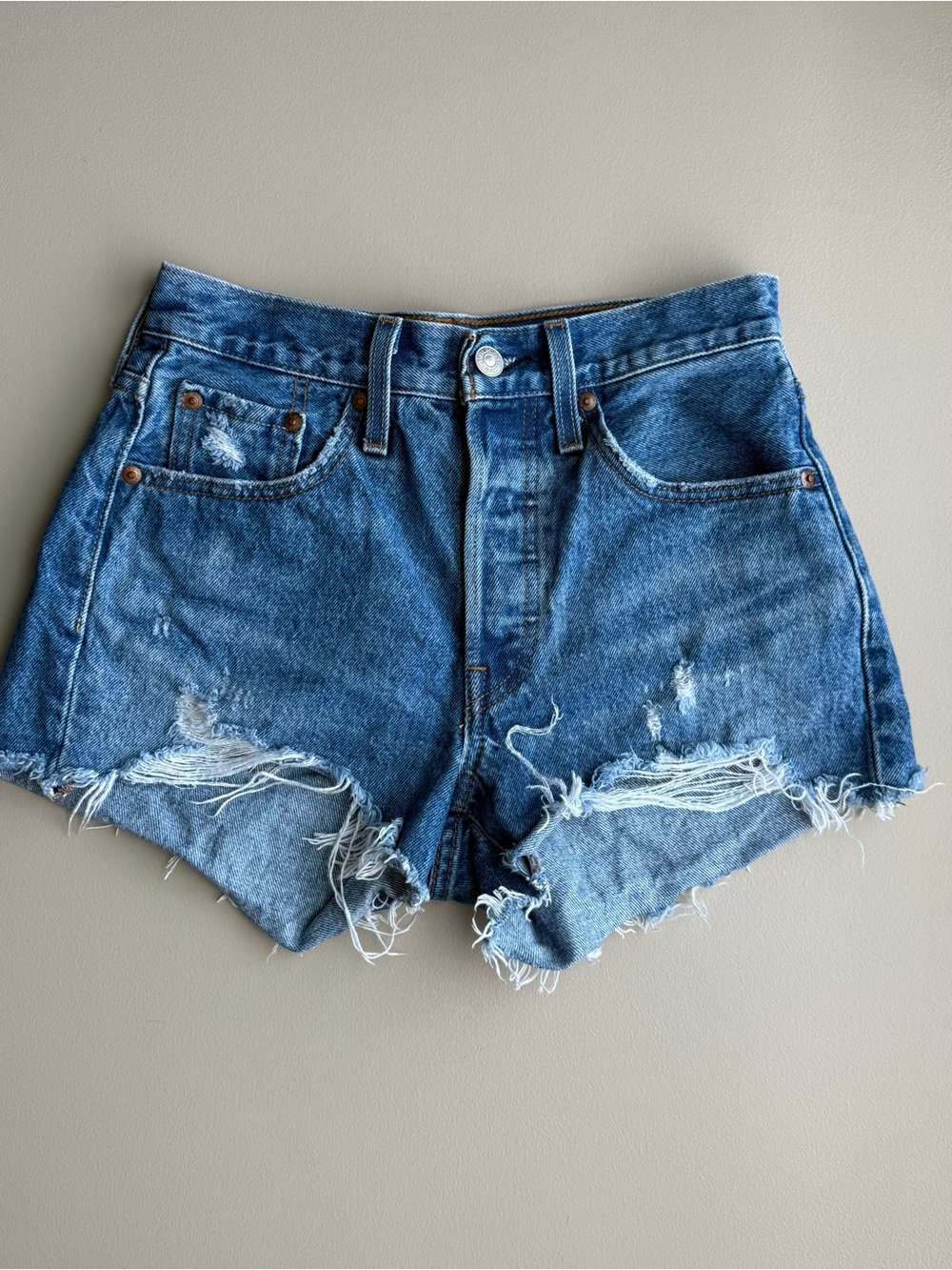 Levi’s Premium 501 Original Distressed Denim Shorts Women’s W24 Button Fly